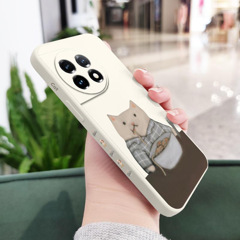 Paper Folding Cat Phone Case For Oneplus 13 13R 12 12R 11 11R 10 10R 10T 9R 9RT 9 8T 8 7 7T Pro 5G Liquid Silicone Cover