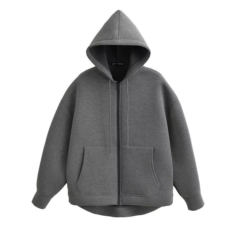 Winter Damen Reißverschluss Hoodie High Street Unisex Stil Doppelte Taschen Übergroße Lockere Sweatshirts Oberbekleidung Top