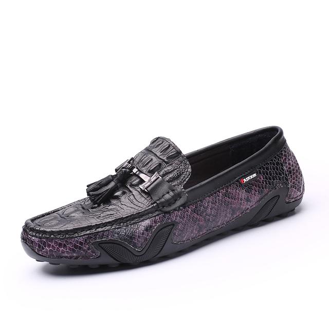 

Лоферы с кисточками, мужская повседневная обувь из натуральной кожи на плоской подошве, обувь без шнуровки, сандалии, черные мягкие уличные мокасины с крокодиловым узором 38