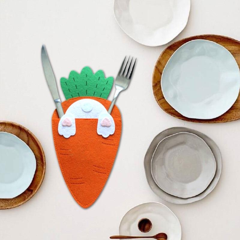6pcs Easter Carrot Utensils Pouches Ideal For Adding Fun To Holiday Gatherings And Enhancing Dining Experience