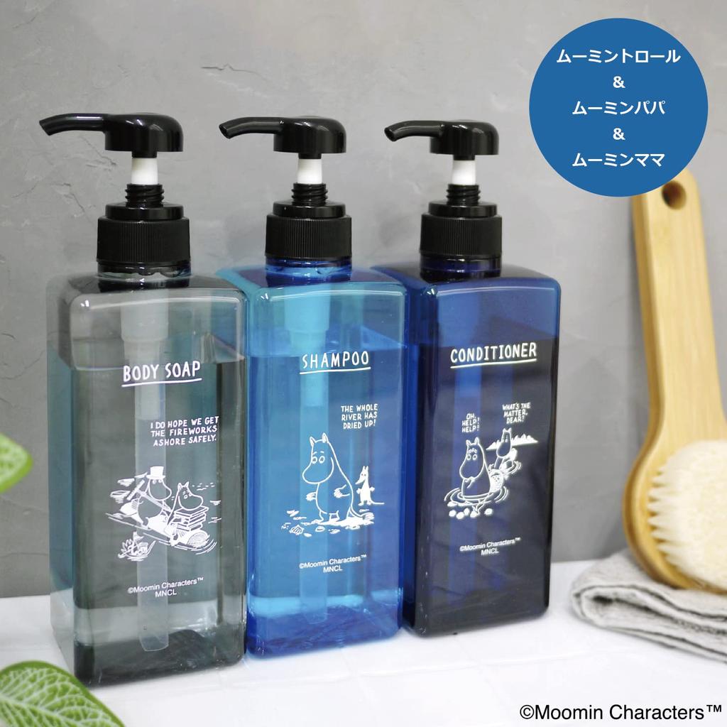 MOOMIN Maruei Nissan Pecolo Lotion Bottle 3-Piece Set with Shampoo Bottle Dispenser (Moomin & Mum & Dad)