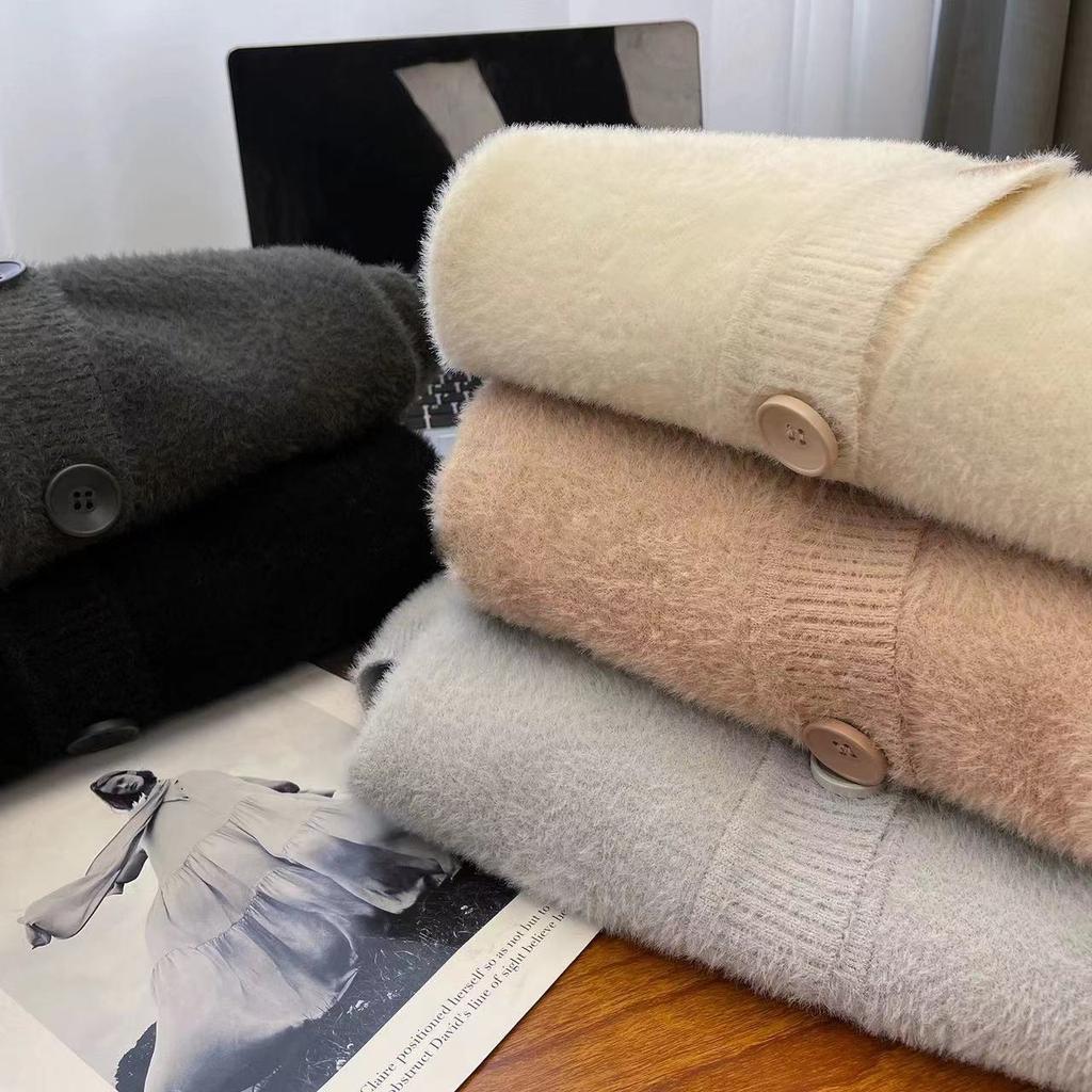 Faux Mink Sweater Cardigan Jacket Female Fall and Winter Lazy Wind Loose Soft Sticky Knit Sweater Top Tide Comfortable Versatile and Fashionable