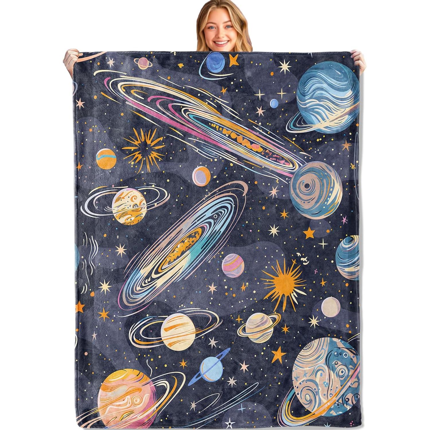 

Celestial Throw Blanket - Ultra Soft, Cozy Lightweight Flannel,Planets and Starry Sky Blankets - Gifts for Kids Boys & S 75x90cm
