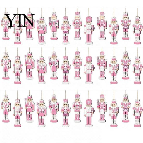 Cute Pastel Wood Soldiers for Garland Pink Wooden Nutcracker Hanging Ornaments Christmas Tree Decorations, Soldier Reusable Pieces Pendants Home Xmas