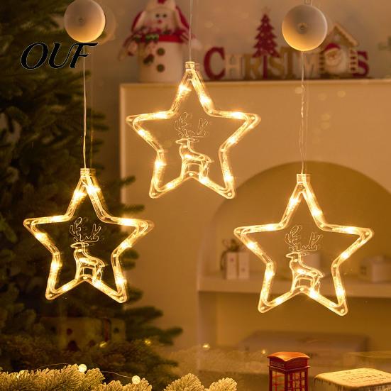 Wall Safe Hanging Light Fixtures LED Christmas Star Window Light, Tree Letter Suction Cup Lamp Reusable Decoration Set for Glass, Battery Operated