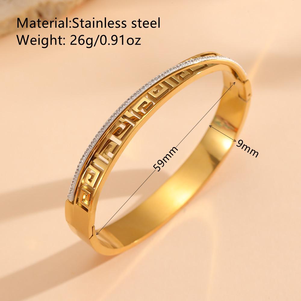 Retro Geometrisches Titanstahlarmband mit geflochtenem Muster & Strasssteinen für Damen