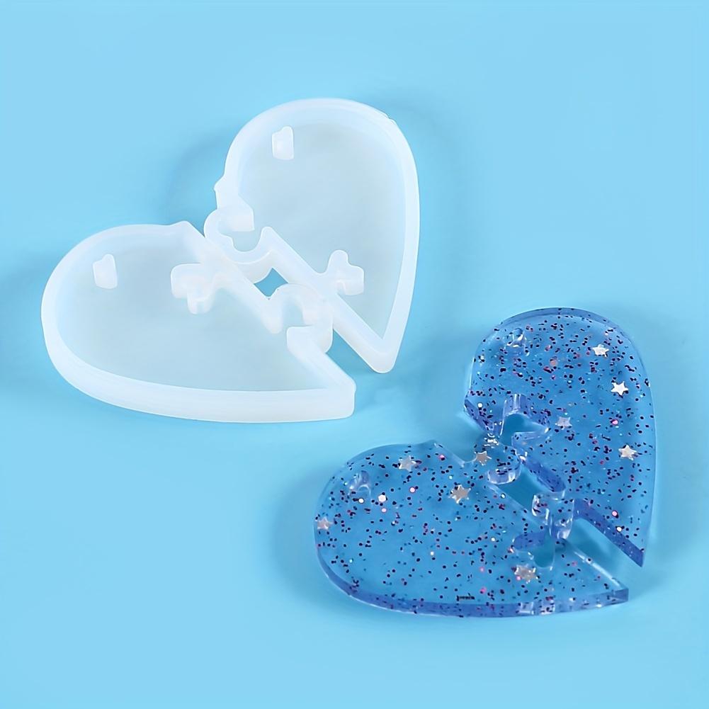 Silicone Heart-Shaped Resin Casting Molds, DIY Valentine's Day Couple Puzzle Pendant with Hole and Lock Clasp, Epoxy Craft Mold for Jewelry Making