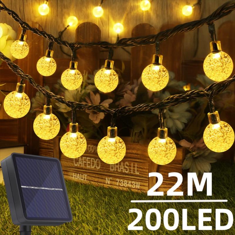 Solar Lichterkette Außen 200 LED Kristallkugel Lichter Wasserdicht Solar Lampion Lichterkette für Garten Weihnachten Außendekoration