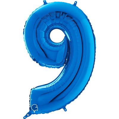 Blauer Folienballon Zahl 9, 66 cm Grabo