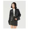 Womens Short PU Leather Jacket With Notched Lapel Slim Fit Biker Style Office Casual Wear
