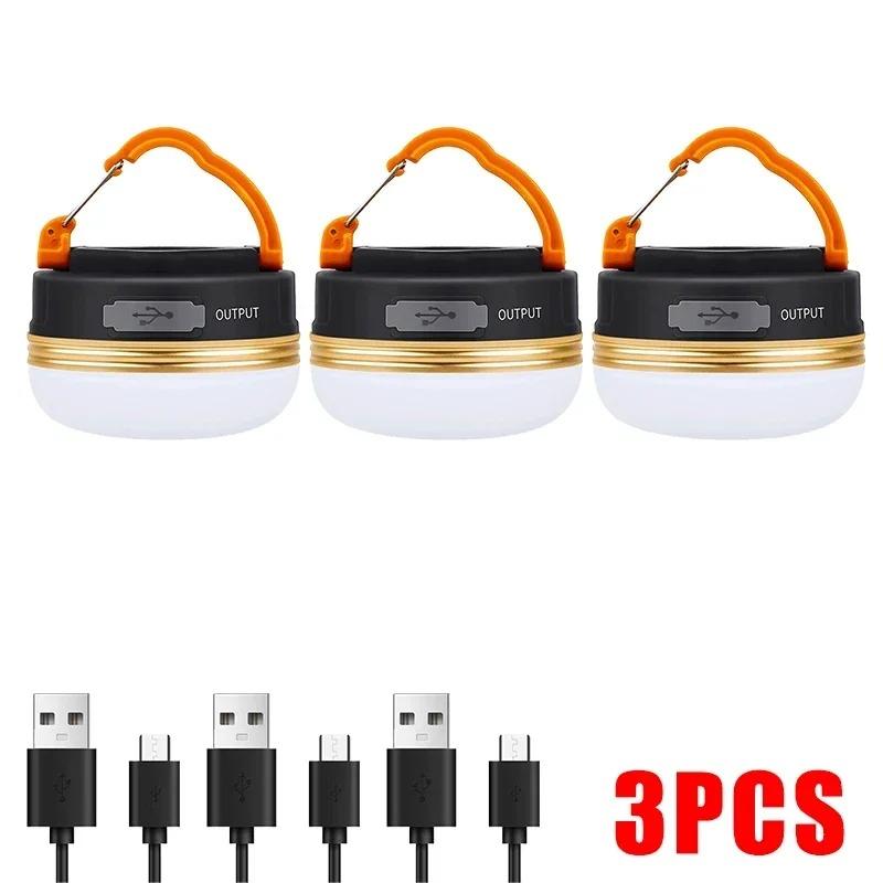 USB Rechargeable Portable Camping Tent Light 3 Modes Waterproof Outdoor Tent Lamp Lightweight Night Hanging Hook Emergency Lamps
