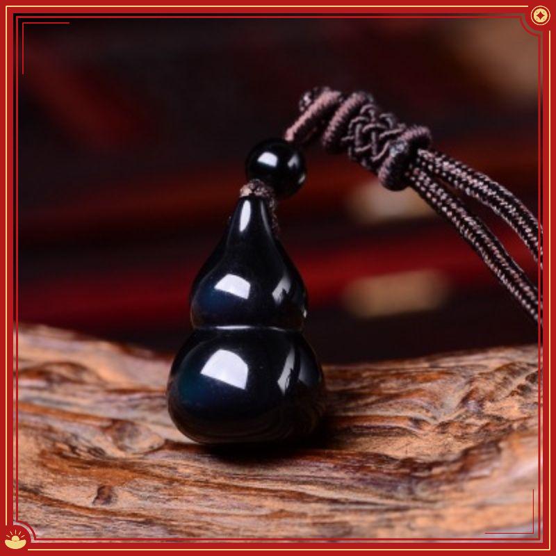 Rainbow Eye Obsidian Gourd Pendant Necklace - Unisex Three-Dimensional Design