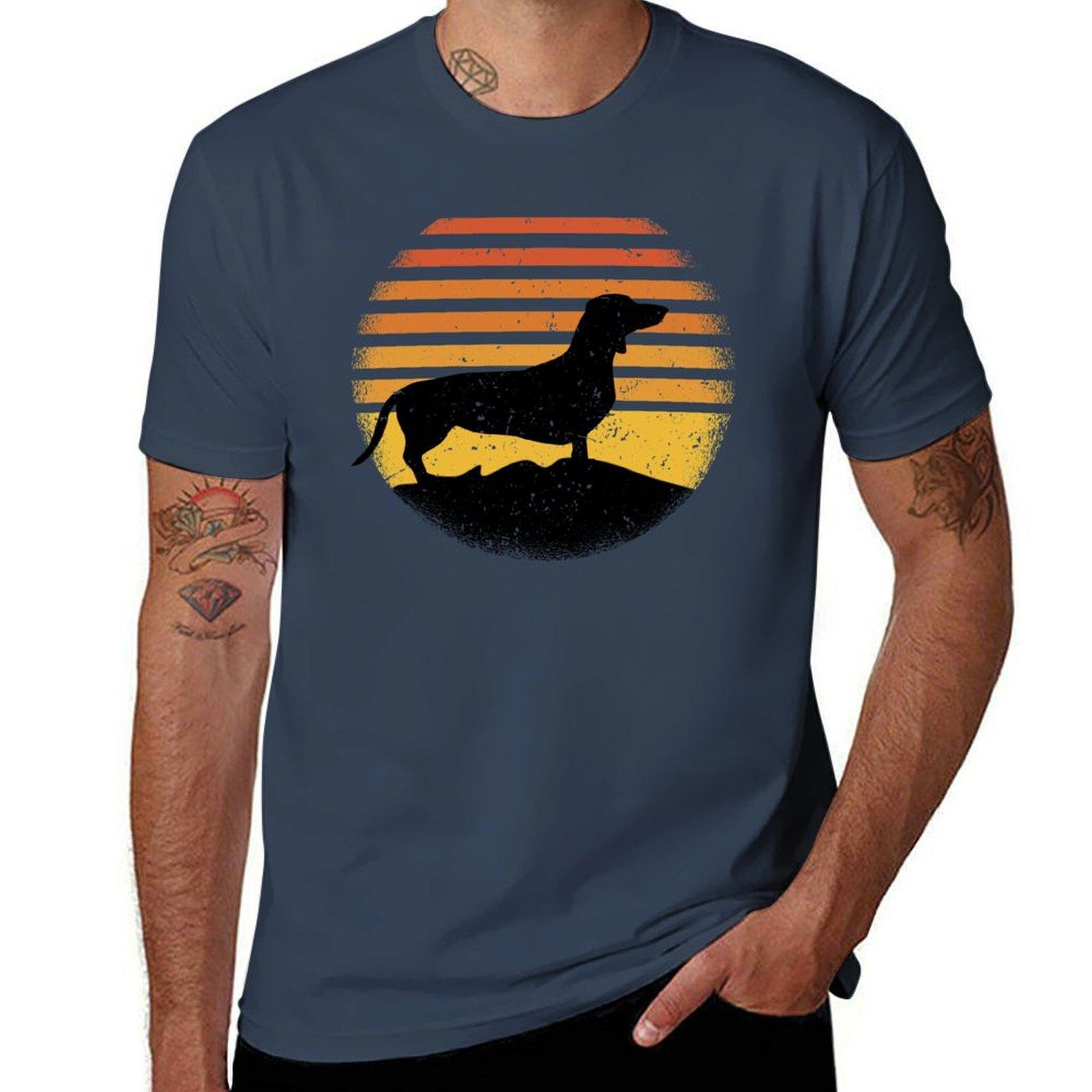 Dackel Silhouette Sunset Tshirt Large Size Basic Casual Tshirt S