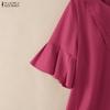 ZANZEA Women Casual Round Neck Solid Color Ruffles Half Sleeve Blouse