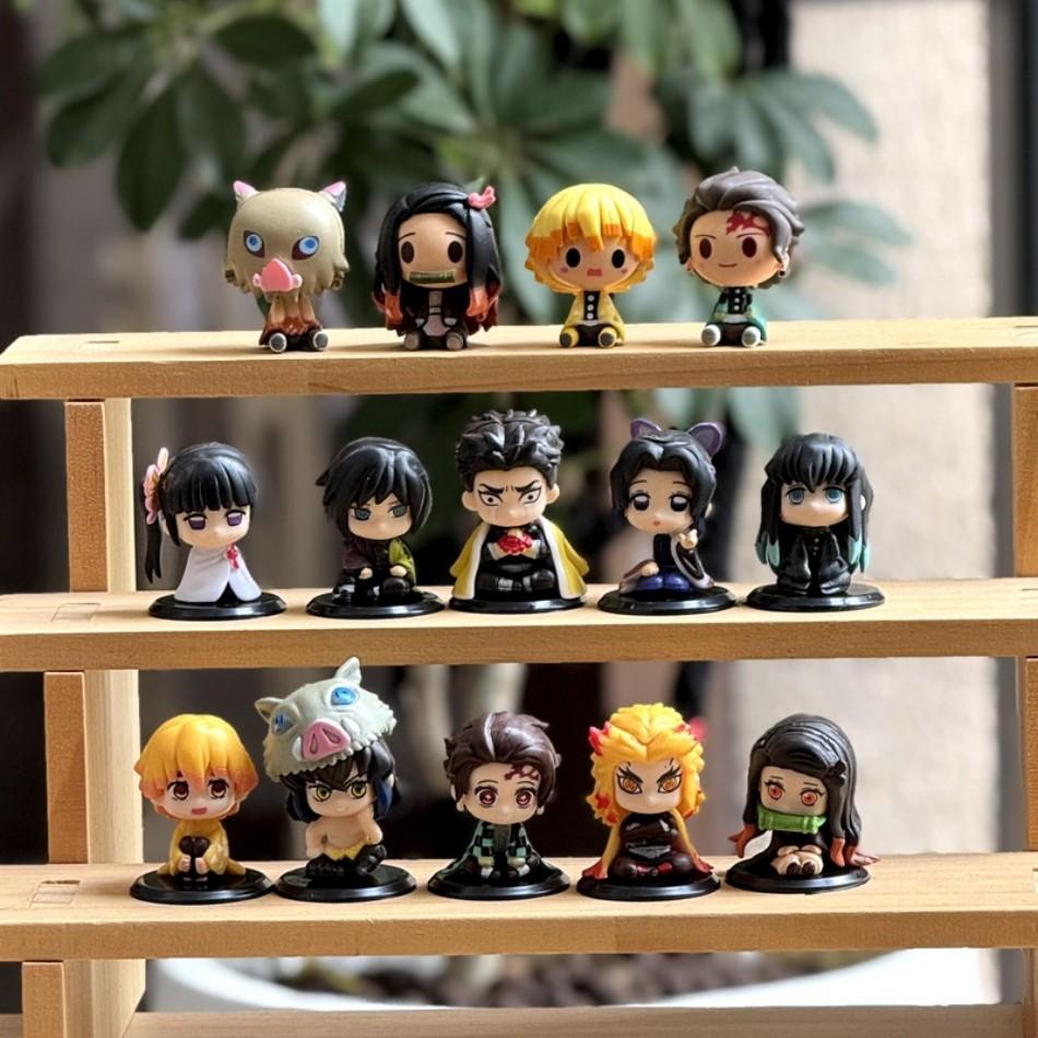 4-15Pcs/Set Demon Slayer Anime Figure Toy-Kimetsu No Yaiba Q Version Tanjiro Nidouzi Inosuke Zenizu Pvd Figurine Model Doll Gift