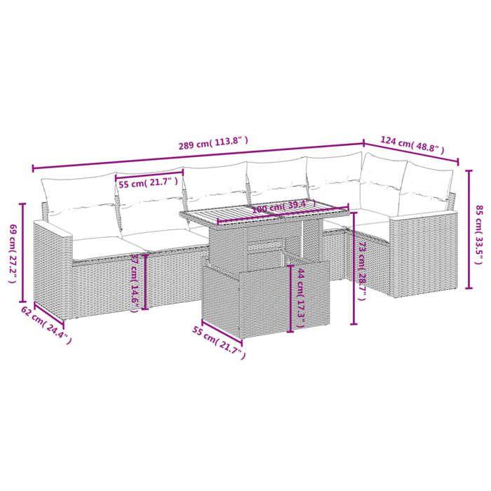 VidaXL Salon de Jardin avec Coussins 7 pcs, Canapés de Terrasse, Ensemble de Meubles de Patio, Mobilier d'Extérieur, Gris 3273090