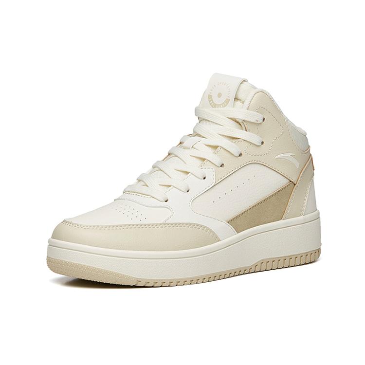 Anta Abrasion Resistant High top Skateboard Shoes Women's Light Beige White 922238013-5
