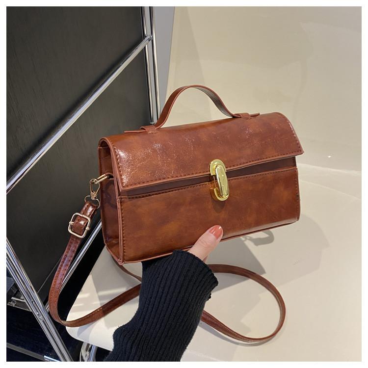 

2024 Lock Buckle Chic Trendy Small Square Bag With Urban Minimalist Retro Feel