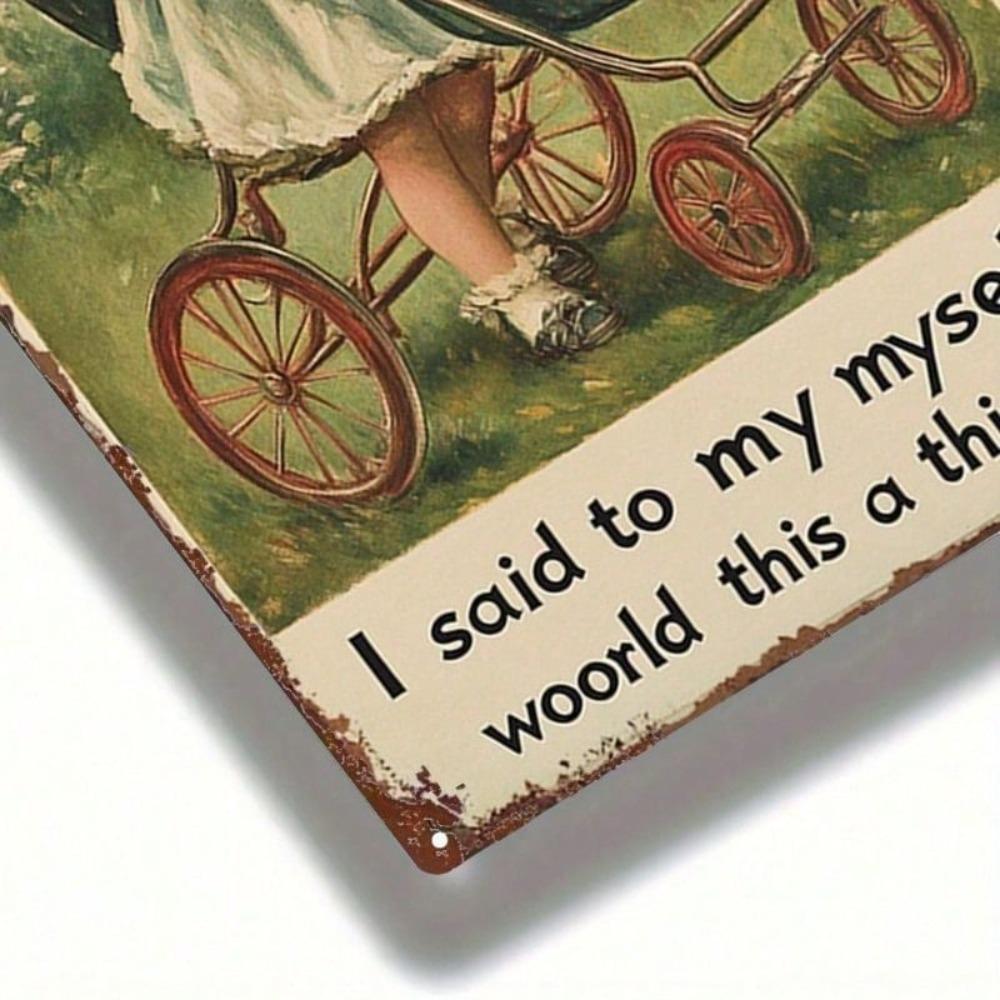 Metal Wall Art Girl with Kitten Stroller Decor for Nursery Living Room 20x30cm