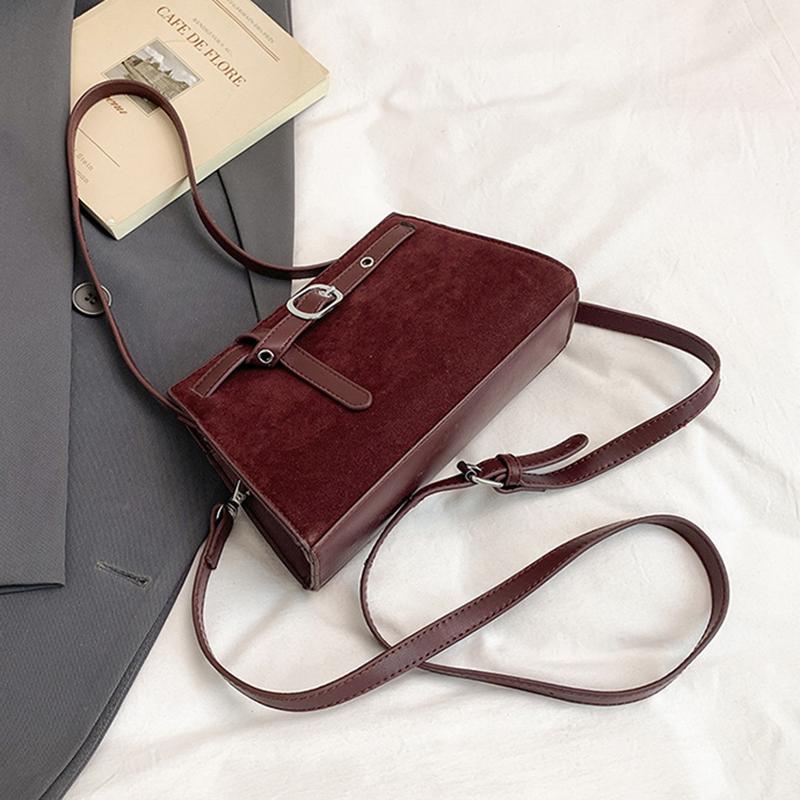Yogodlns Retro Suede One Shoulder Bags for Women Early Autumn Square Frosted Solid Zipper Crossbody Bag Versatile Commute Handbags