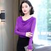 Moda Donna Primavera Autunno Maglia Sottile Camicetta Collo Alto Vestibilità Aderente Manica Lunga Maglietta Base