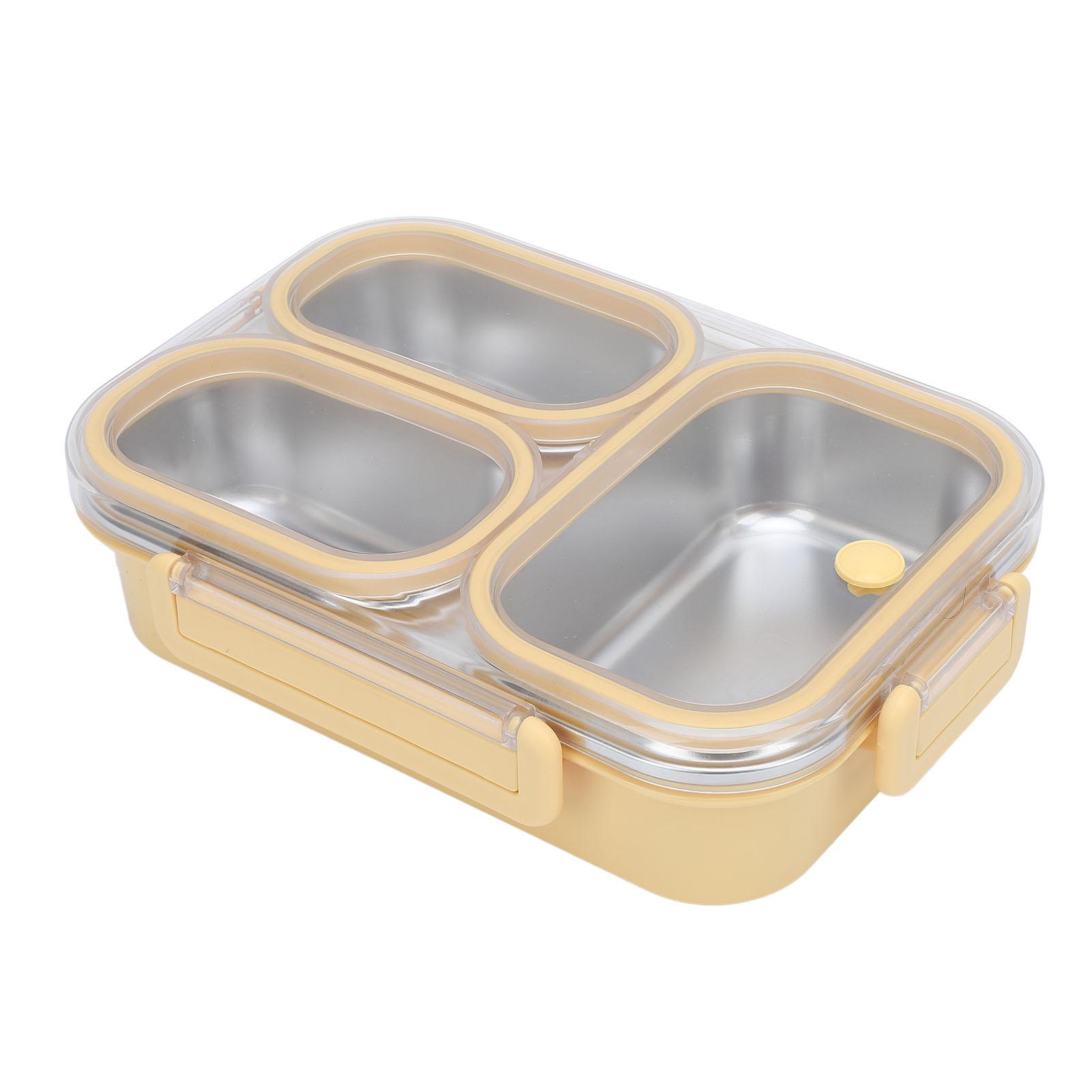 

Divided Lunch Box 304 Stainless Steel Leakproof Heatable 3 Compartments Rectangular Food Container 1.2L Capacity жёлтый