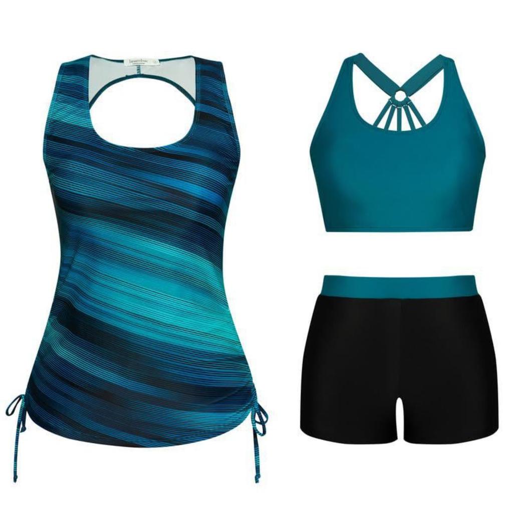 Set da Nuoto da Donna 3 Pezzi con Controllo Pancia, Include Top da Bagno con Reggiseno e Pantaloncini per Adolescenti