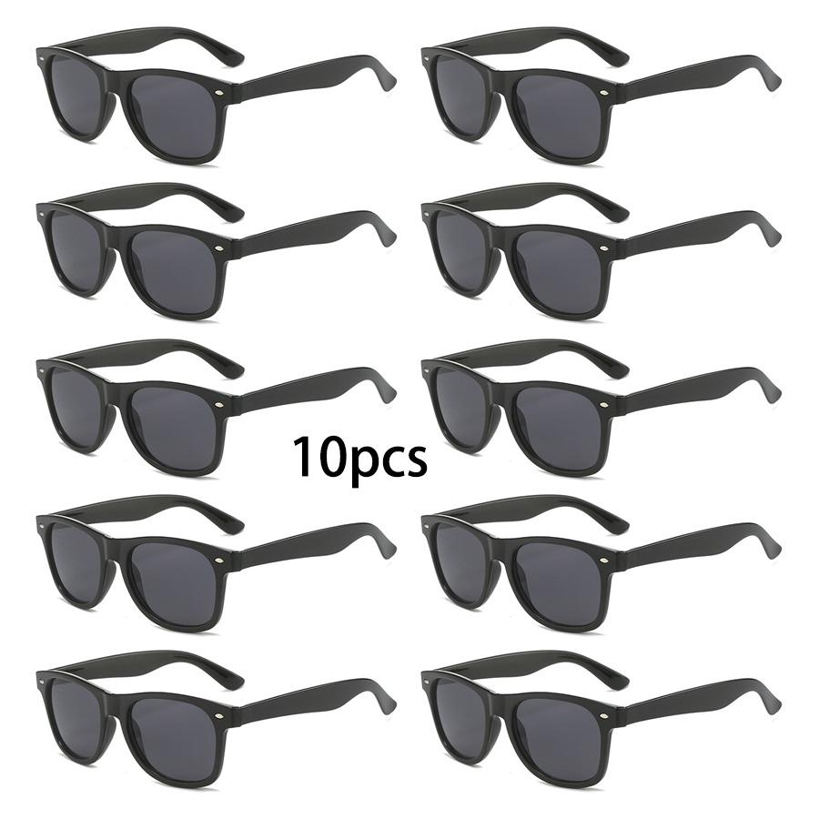 10PCS Casual Black Square Frame Women's Sunglasses for Outdoor Travel, Vacation Party, Wedding Accessories Glasses for Men