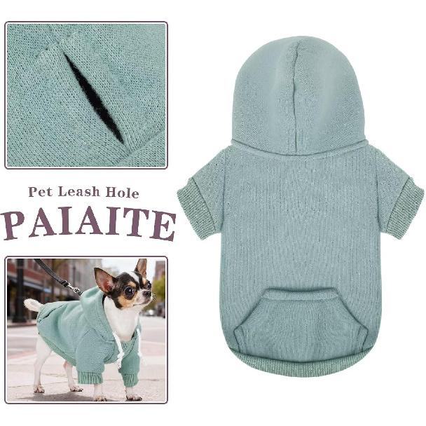 Paiaite Small Dog Hoodie Sweater: Winter Sweatshirt Pet Coat with Pockets, Hat & Leash Hole for Puppy Doggie Chihuahua, Small-Medium Dogs (Boy &