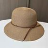 New casual simple big-brimmed straw hat, leather rope strap, beach hat, summer women's seaside UV protection sun hat