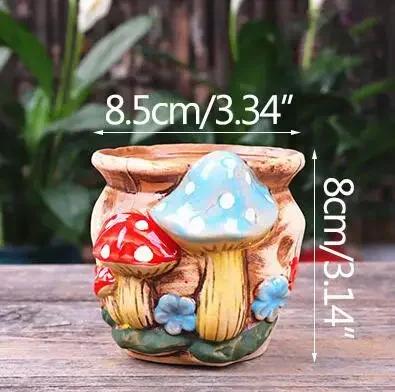 Mushroom Stoneware Succulent Flower Pot Living Room Decoration Planter Vintage Handicrafts Bonsai Pots Fairy Garden Personality