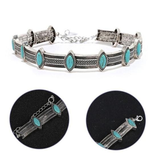 Vintage Style Women Faux Turquoise Collar Choker Bohemian Statement Necklace