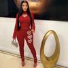 Two Piece Sets Wome Sexy Solid Pant Set Turtleneck Full Sleeve Slim Fit Tops Hollow Out High Waist Long Pants Sheath