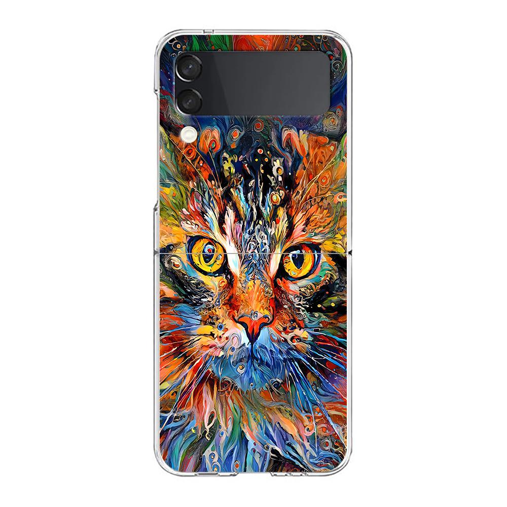 Abstract Surreal Animal Lion Clear Phone Case For Samsung Galaxy Z Flip 3 4 5 Hard Folding PC Shell For Samsung Z Flip3 Cover