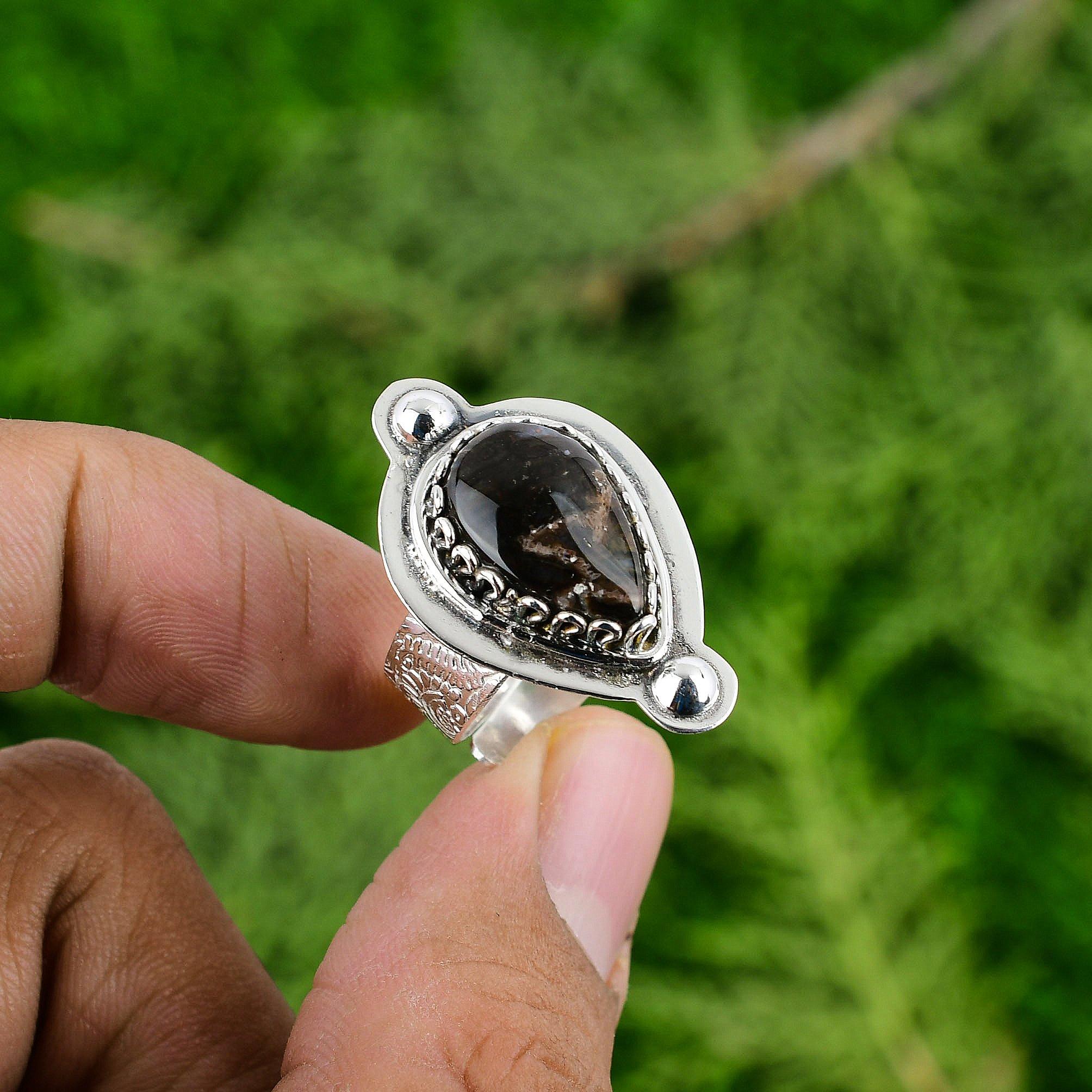 

Womens day Sale 925 Sterling Silver Stick Agate Stone Solitaire New Ring Jewelry Adjustable