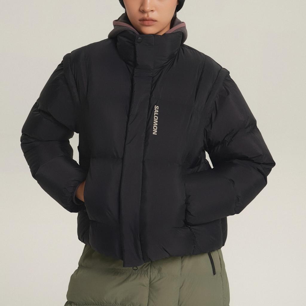 Salomon Solid Color Stand Collar Detachable Long Sleeve Down Jacket Women outerwear C30051