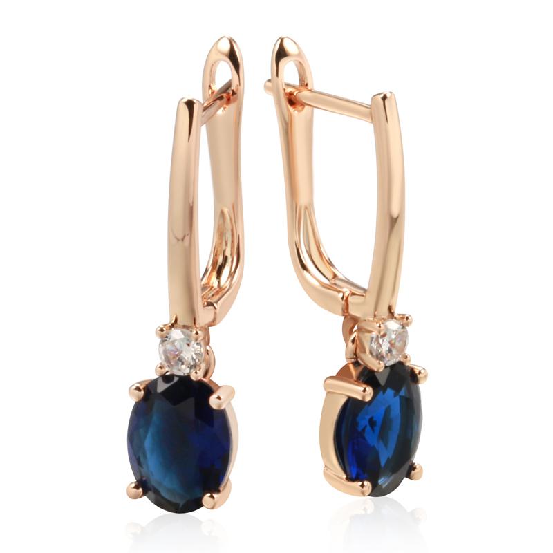 Oval Blue Zircon Dangle Earrings Gold Color Trendy Jewelry Women Luxury Accessories