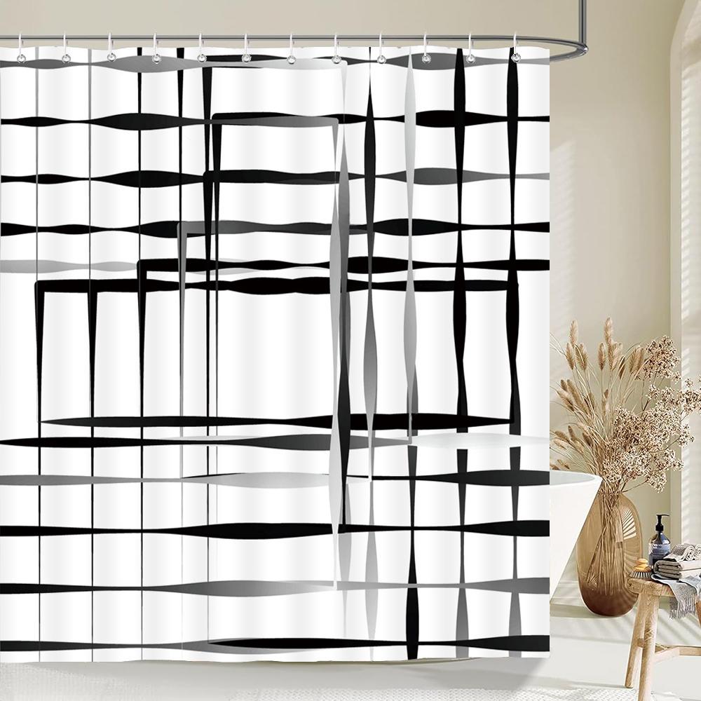 

Черно-белые полосы Узор Занавеска для душа Водонепроницаемые шторы для ванной с крючками Абстракция геометрии Занавеска Декор для ванной W90xH180cm светло-желтого