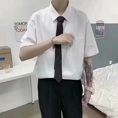 Men's White Korean Style Short-Sleeved Casual Shirt - Loose Fit, Trendy Hong Kong Style Student Class Uniform