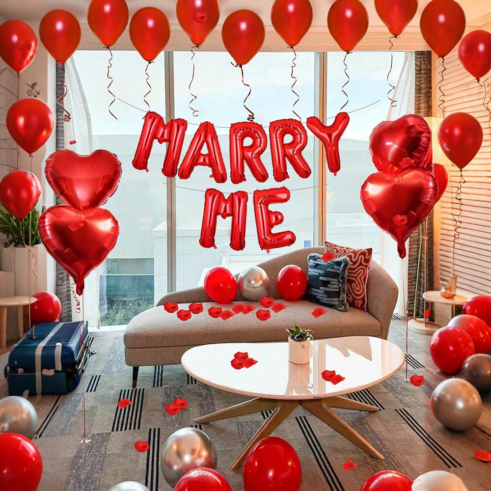 Marry me Red Balloon Set Simulation Rose Petals Heart shaped Balloon Valentine's Day Confession Proposal Decoration