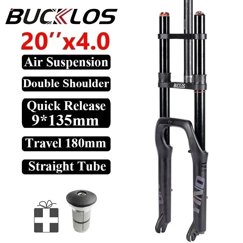 BUCKLOS Snow Fat Bike Fork 20*4.0 Inch / 26*4.0 Inch Air Suspension Fork Travel 180mm Double Shoulder E-Bike Fork Bicycle Parts 20x4.0-Dual Crown