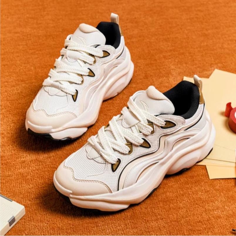 Anta Cute Paw Slip Resistant Abrasion Resistant Low Top Casual Shoes Women's Beige Brown Sneakers 122518880R-4