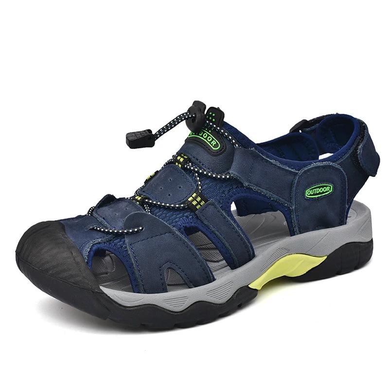 Summer Men's Sandals Classic Genuine Leather Sandals Fashion Outdoor Hiking Shoes Light Breathable Non-slip Sneakers 38-48