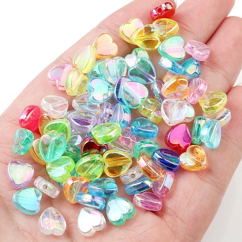 200pcs 8x9mm Acrylic Heart Beads Candy Color Loose Spacer Beads For Jewelry Making DIY Bracelets Necklace Keychain Accessories