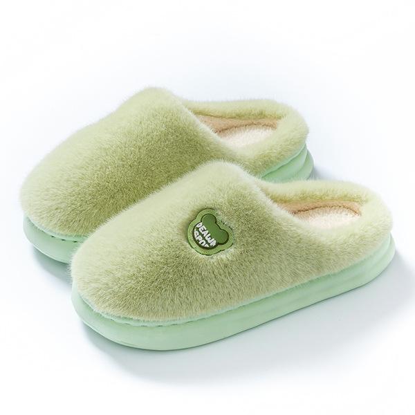 Plush cotton slippers women's autumn and winter fashion belt buckle home non-slip super warm can not lose hair thick bottom plush slippers