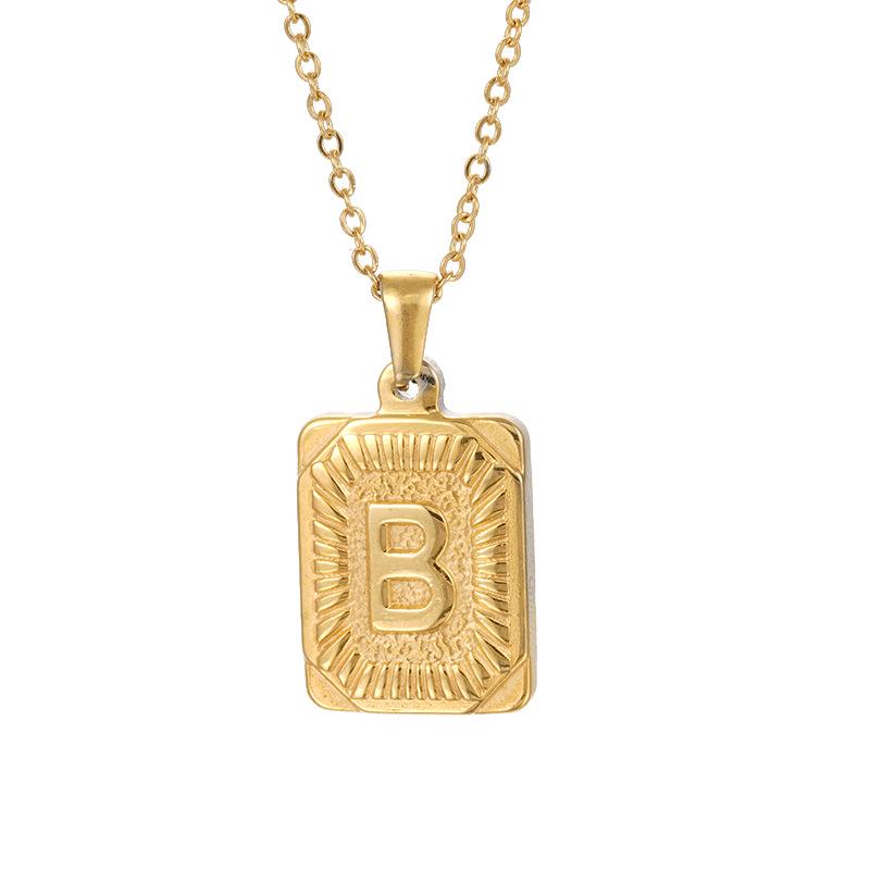 Men's 18K Gold Stainless Steel Square Pendant Necklace with Titanium Steel Uppercase English Letters