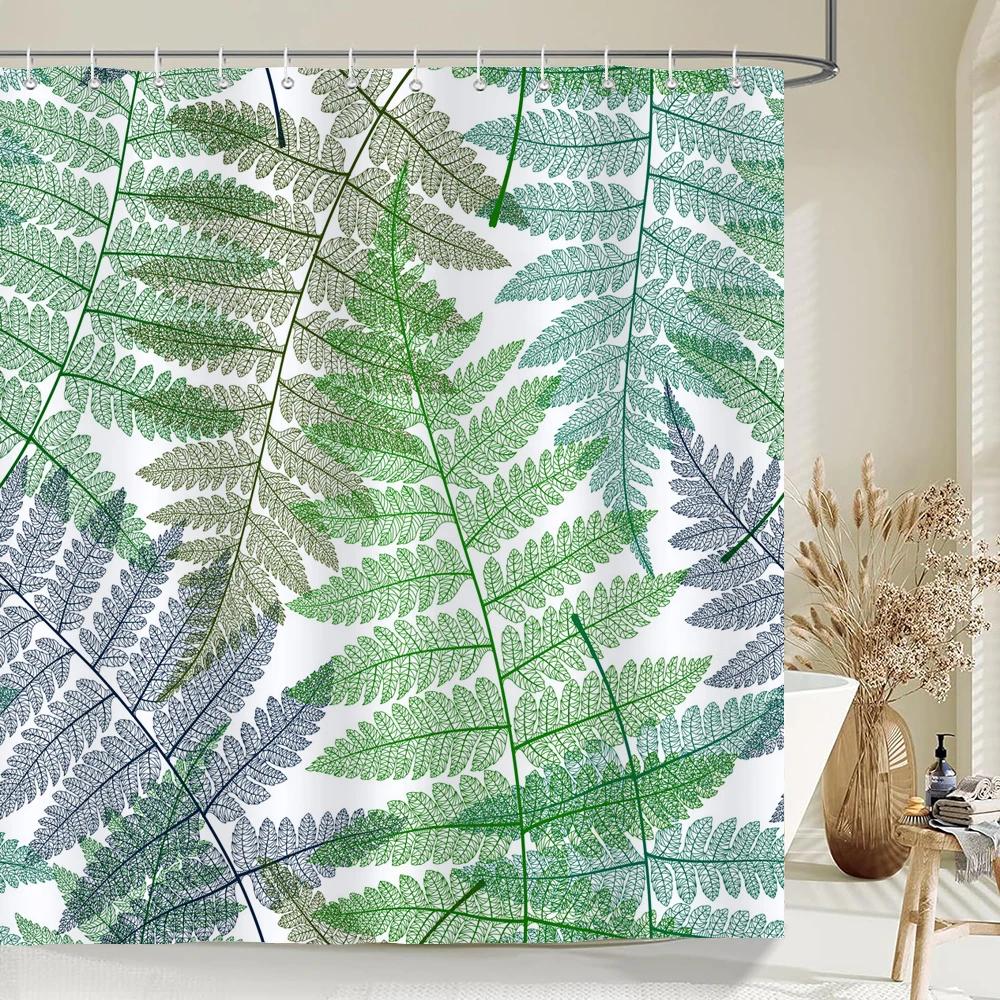 1Pcs Watercolor flower and plant leaves printed fabric waterproof shower curtain, home decoration bathroom curtain, with hooks