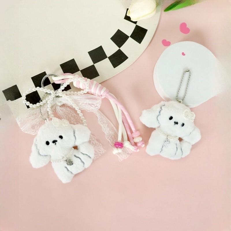 Cartoon Doll Dog Pendant Lace Bow Cute Dog DIY Knot Keychain Bag Pendant Couple Friend Student Birthday Gift