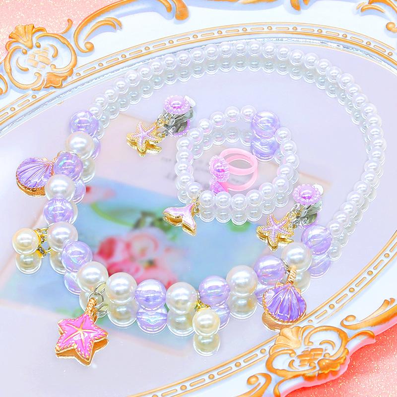 Cross-border children's jewelry pearl alloy starfish shell unicorn necklace bracelet ear clip ring DIY jewelry cover