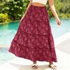 Women Bohemian Style High Waist Tiered A Line Skirt Elastic Waistband Floral Print Casual Midi Skirt for Daily Wear
